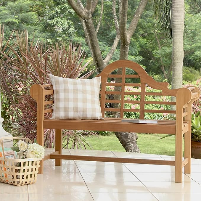 Cambridge Casual Lutyens 4-Foot Teak Wood Outdoor Garden Bench for Patio Furniture, Weather-Resistant, Elegant Seating for Porch, Deck, Lawn, Backyard, and Outdoor Spaces