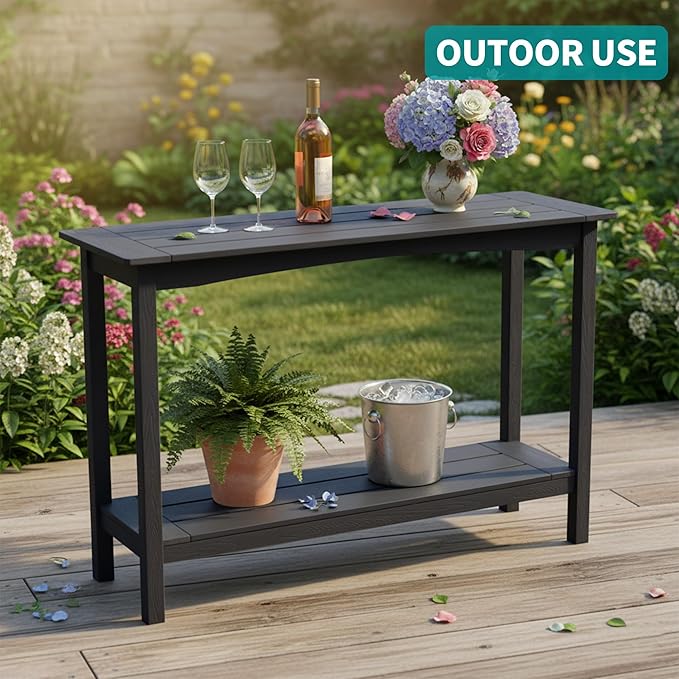 Outdoor Console Table, All-Weather 2-Tier Patio Console Table, Outside Plant Stand Table, Low Maintenance - Photo 8