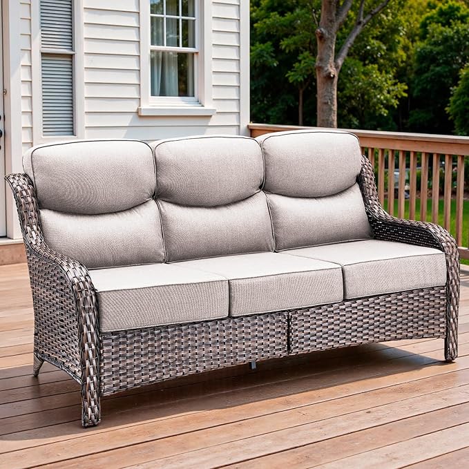 71'' Patio Couch Outdoor Wicker Sofa, Heavy Duty All-Weather Rattan 3-Seater Sofa with Deep Seating and Removable Cover - Photo 1