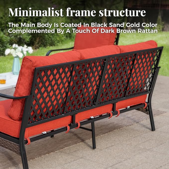 Patio Furniture Sofa, 3-Seat Patio Sofa Steel Frame Outdoor Sectional Couch with Deep Seating and 5.75” Cushions for - Photo 6