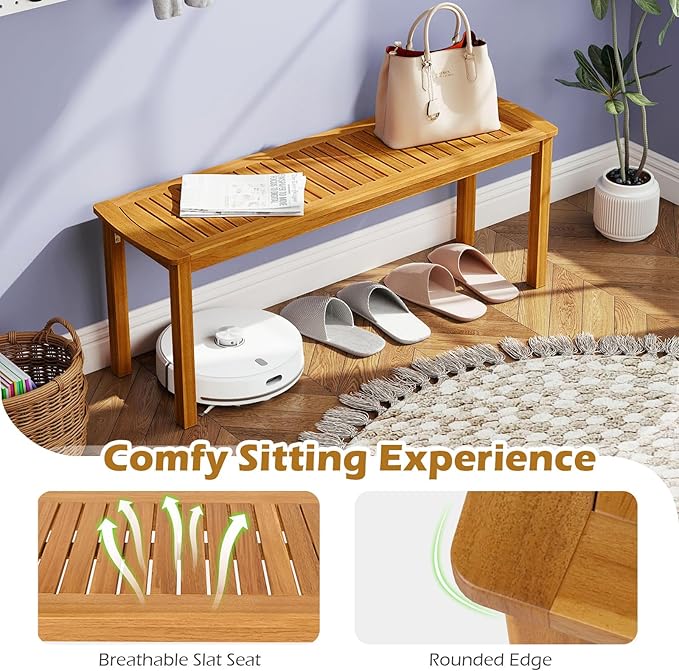 HAPPYGRILL Outdoor Acacia Wood Bench, Patio Dining Picnic Bench for Entryway Garden Poolside Balcony, 800 LBS Max Load (1)