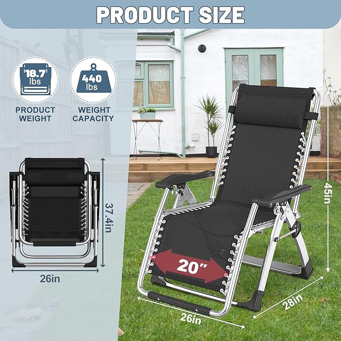 Slsy Zero Gravity Chair, Reclining Lounge Chair with Removable Cushion & Tray for Indoor and Outdoor - Photo 3