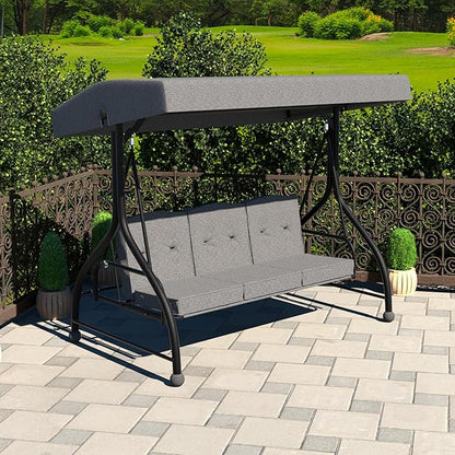 MUPATER 2-in-1 Patio Porch Swing Chair, 3-Seat Outdoor Canopy Swing Glider with Stand and Cushion for Outside, Backyard, Grey