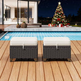 2 Pieces Patio Outdoor Ottomans with Removable and Washable Covers，PE Rattan Wicker Footstools for Porch, Garden - Photo 1