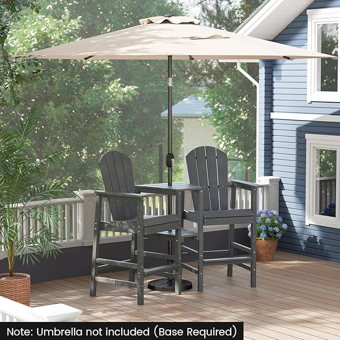 Giantex Outdoor Tall Adirondack Chairs Set of 2, HDPE Adirondack Bar Stools w/Double Connecting Tray, Umbrella Hole, High Backrest, All-Weather Balcony Chair, Patio Barstools for Garden Lawn (Gray)