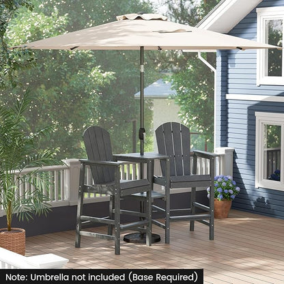 Giantex Outdoor Tall Adirondack Chairs Set of 2, HDPE Adirondack Bar Stools w/Double Connecting Tray, Umbrella Hole, High Backrest, All-Weather Balcony Chair, Patio Barstools for Garden Lawn (Gray)