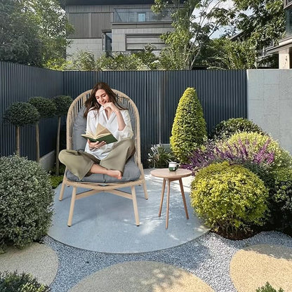 Athena Collection Patio Wicker Egg Chair with Folding Canopy, All-Weather Rattan Patio Lounge Chair with Sun Shade, Balcony Furniture Outside Seating for Front Porch, Garden, Poolside, Outdoor, Grey