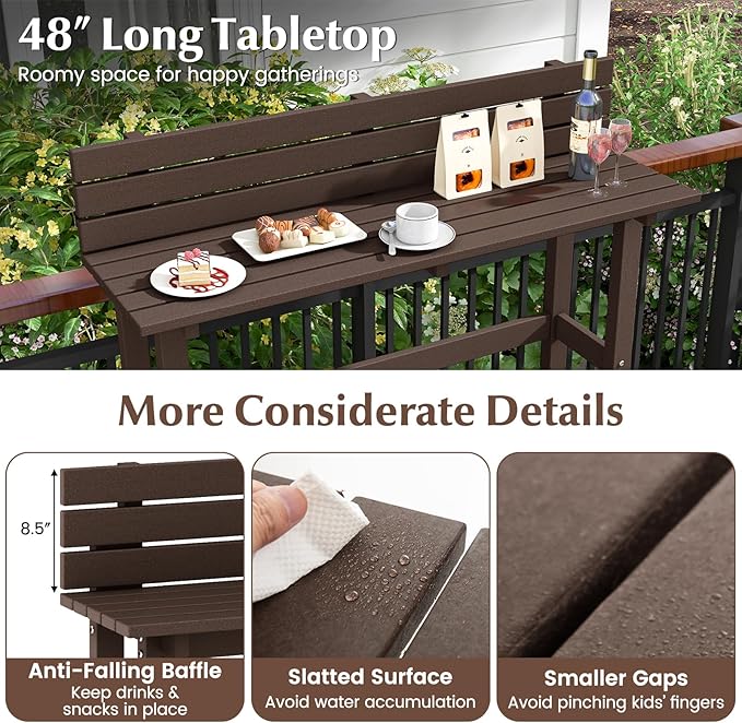 Tangkula Outdoor Bar Table, 48 Inch Patio Pub Height Table with Storage Shelf & Adjustable Foot Pads - Photo 5
