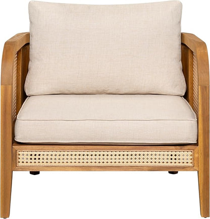 Christopher Knight Home Tilden Bohemian Acacia Wood Lounge Chair Outdoor Set of 4, Wicker Patio Accent Chair with Wooden Frame, Patio Furniture Set with Removable Cushion, Teak+Beige