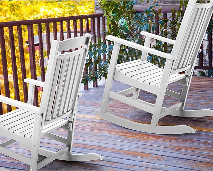 FUNBERRY Outdoor Rocking Chairs Set of 4, HDPE All Weather Poly Lumber Rocker, High Back Patio Rockers Easy Assembly