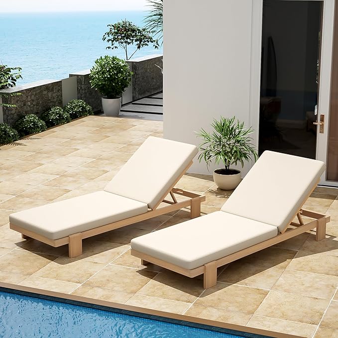 Christopher Knight Home Duska Acacia Wood Chaise Lounge Chair Set of 2, Patio Outdoor Chaise Lounge with Cushions - Photo 4