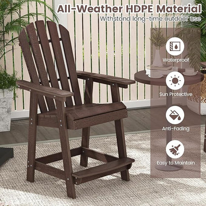 Giantex Tall Adirondack Chair, HDPE Outdoor Bar Stools with Armrests, 4.5” Wide Footrest, Patio Adirondack Barstools, All-Weather Balcony Chairs for Poolside, Garden, Backyard (1, Brown)