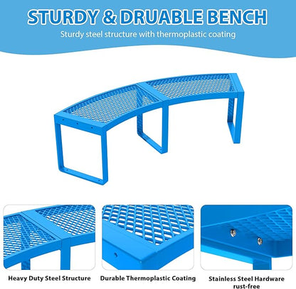 4 Pack Outdoor Curved Bench, Heavy Duty Metal Park Bench for Outside, Backless Loveseat, Thermoplastic-Coated, Weatherproof Commercial-Grade 2-Person Seating for Park, Patio, Garden, Deck, Beach,Blue