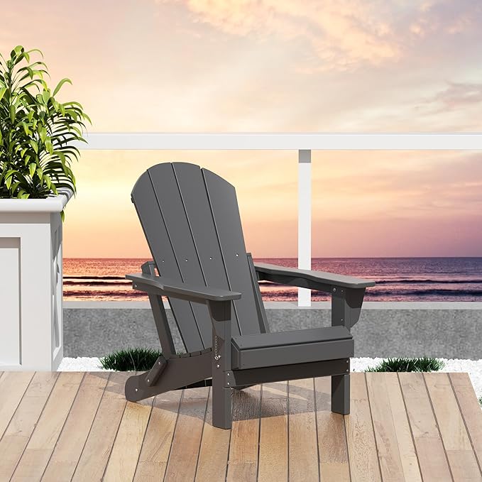 WO WESTIN OUTDOOR HDPE Laguna Outdoor Folding Poly Adirondack Chair, Gray