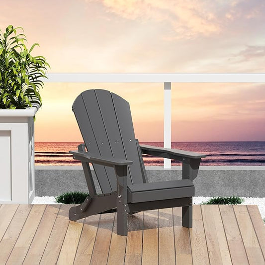 WO WESTIN OUTDOOR HDPE Laguna Outdoor Folding Poly Adirondack Chair, Gray