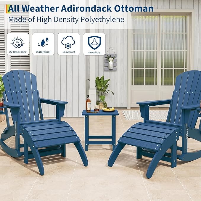 HDPE Adirondack Ottoman Foot Rest, Weather Resistant Outdoor Footstool for Adirondack Chair, Resin Patio Porch Poolside Lawn and Backyard Use