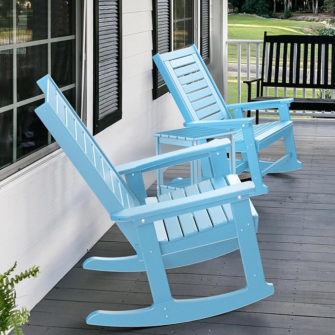 GREENVINES Outdoor Rocking Chairs | Set of 4 | Porch Rocker | HDPE Plastic | Arctic | Oversized Rockers | High Back | Big & Tall | Ladder Back | for Patio Outside Backyard Balcony Garden