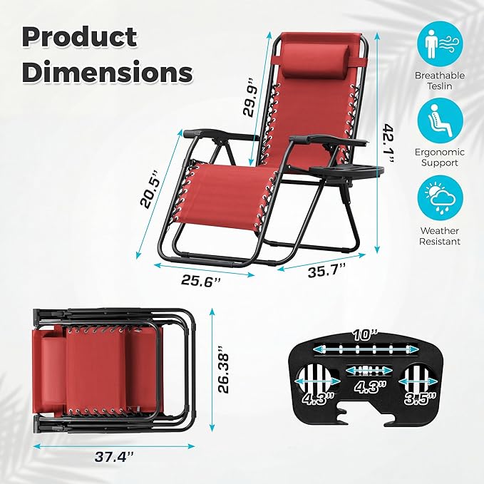 Homall Zero Gravity Chair Patio Folding Lawn Outdoor Lounge Gravity Camp Reclining Lounge Chair with Cup Holder Pillows - Photo 3