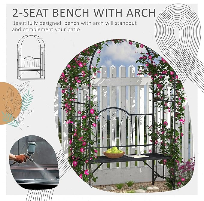 Metal Garden Arbor Bench with Two-Trellis Design