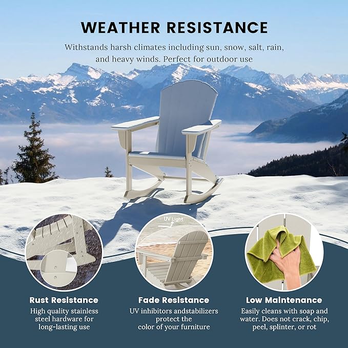 WO WESTIN OUTDOOR HDPE Laguna Outdoor Rocking Poly Adirondack Chair (Set of 2), Sand