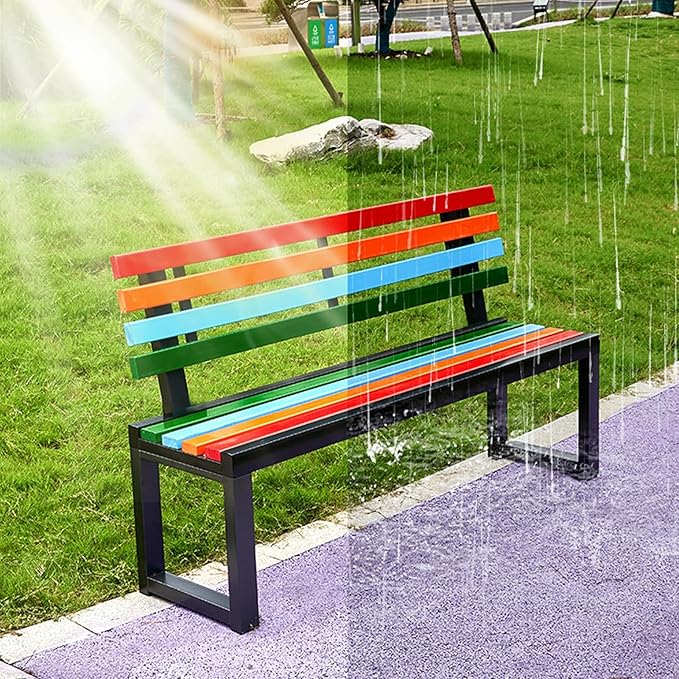 Outdoor Metal Garden Bench Seat, Park Benches with Anti-Rust Aluminum Steel Metal Frame, Slatted Seat, Patio Loveseat for Yard, Lawn, Porch, Choice of Colours(Color+white,B-39.4*15.7*31.5")