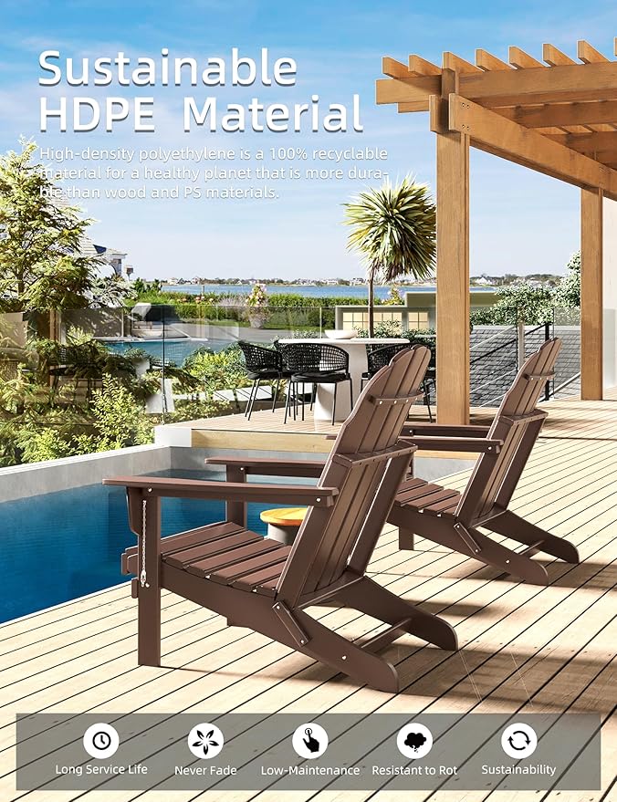 Folding Adirondack Chair - Durable HDPE Poly Lumber All-Weather Resistant - Photo 4