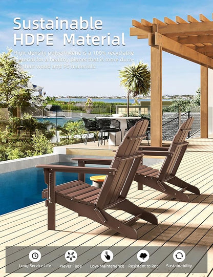 Folding Adirondack Chair - Durable HDPE Poly Lumber All-Weather Resistant, Foldable Oversized Balcony Porch Patio Outdoor Chair for Lawn, Backyard, Deck, Garden, Camping - Easy Installation, Teak