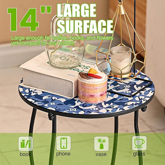 Patio Side Tables, 14"" Indoor Outdoor Metal Side Table for Poolside Bistro Balcony Yard Porch Bedside - Photo 6