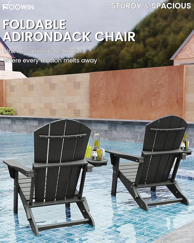 FOOWIN Folding Adirondack Chair Set of 8, HDPE Adirondack Chairs with Cup Holder - Photo 7
