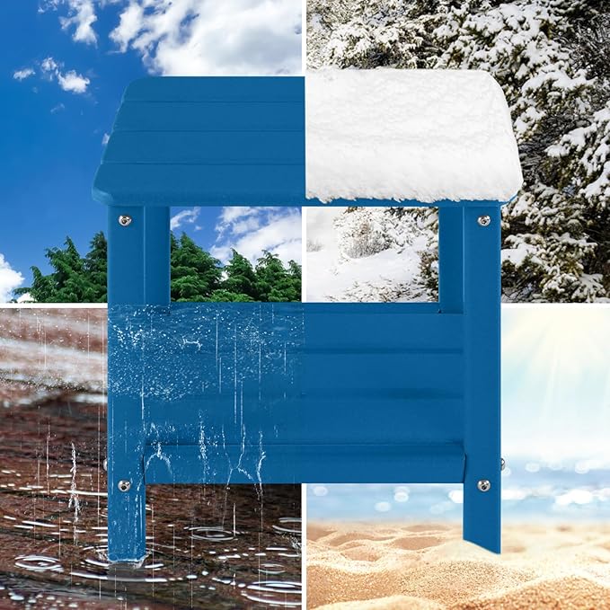 Set 2 Adirondack Outdoor Side Table, 2-Tier Small Patio End Table, Weather Resistant HDPE Outdoor End Tables for Garden, Lawn, Pool, Beach, Porch, Deck, Backyard - Square, Dark Blue