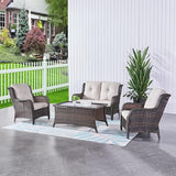 HUMMUH 4 Piece Patio Conversation Furniture Set PE Wicker Rattan Outdoor Loveseat Sofa, Patio Chairs - Photo 9