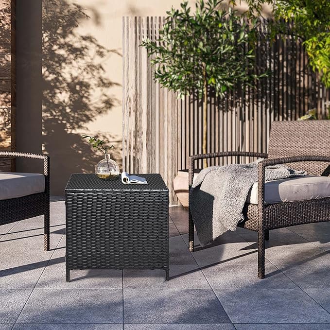 Outvita Outdoor Side Table, Rattan Coffee Table with Storage 27 Gallon Patio Small Deck Storage Box for Cushion Towel - Photo 7