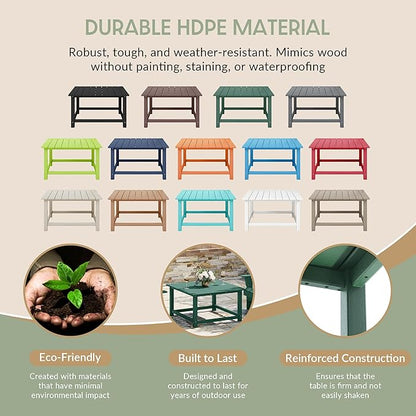 WestinTrends Malibu Low Outdoor HDPE Square Patio Coffee Table, Dark Green
