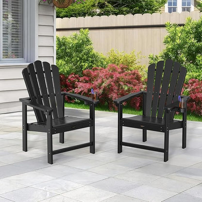 VINGLI Plastic Folding Adirondack Chair with Cup Holder, 100% Recyclable HDPE Material, Comfortable 380lb Weight Capacity for Outdoor Pool Patio Lounge Chair Lawn Furniture Fire Pit, 4 Pack, Black