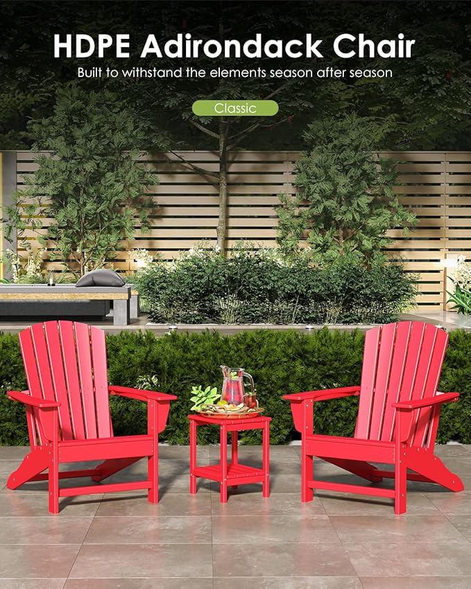 GREENVINES Adirondack Chairs Set of 4 | HDPE Plastic | Oversized Fire Pit Chair | All Weather | Red | Poly Lumber | for Outdoor Deck Backyard Patio Garden