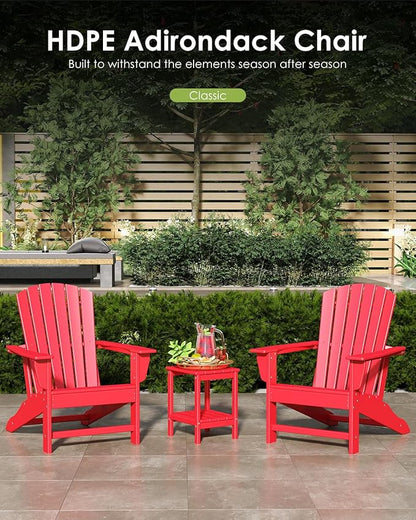 GREENVINES Adirondack Chair | HDPE Plastic | Oversized Fire Pit Chairs | All Weather | Red | Poly Lumber | for Outdoor Deck Backyard Patio Garden