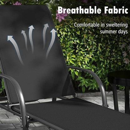 Nightcore Chaise Lounge Chair Outdoor, Pool Chair with 5 Adjustable Backrest, Patio Lounge Chairs with Breathable Fabric, Comfortable Armrest, Chaise Lounge for Patio, Pool, Bench (2, Black)