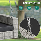 YITAHOME 3-Seats Outdoor Hanging Porch Swing Chair Rattan Black Wicker Patio Swing Chair with Swing Lounge 3 Black Back - Photo 4