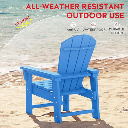 Costaelm Kids Adirondack Chair Set of 4, Plastic Outdoor Kids Chair Toddler Patio Furniture and Outdoor Children Picnic Activity Lawn Chair for Garden, Patio, Backyard & Beach, Pacific Blue