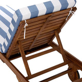SAFAVIEH Outdoor Patio Furniture Collection - Newport Natural Solid Wood Chaise Lounge Chair with Baby Blue Stripe - Photo 5