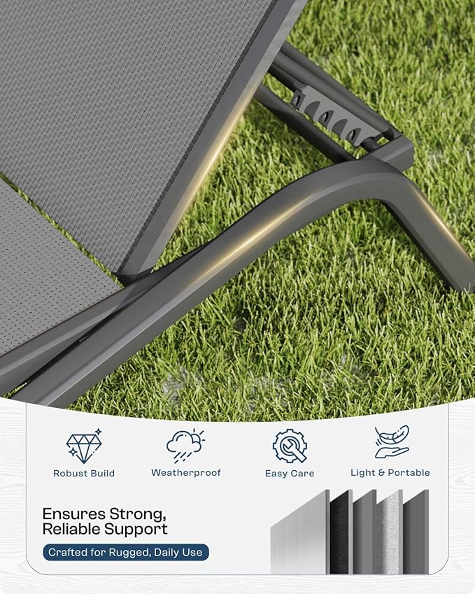 Lounge Chair Set of 2, Aluminum Chaise Lounge Outdoor with Side Table - Photo 6
