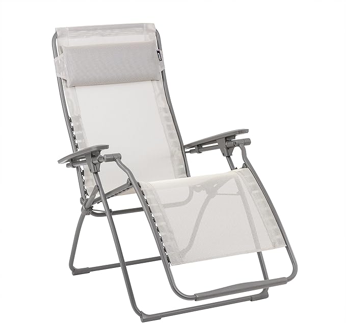 Lafuma Futura LFM3118 8548 Zero Gravity Outdoor Steel Framed Lawn Patio Recliner Folding Lounge Chair with Batyline Canvas, Seigle Grey