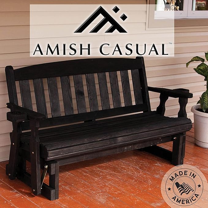 Amish Heavy Duty 800 Lb Mission Pressure Treated Porch Glider with Cupholders (5 Foot, Semi-Solid Black Stain) - Photo 3