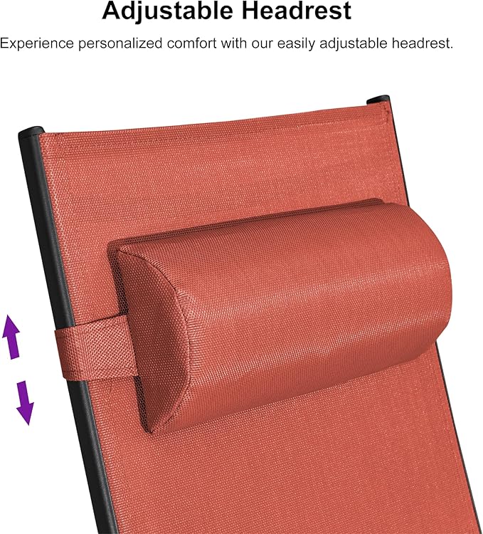 PURPLE LEAF Patio Oversized Chaise Lounge Chair Set with Side Table Poolside Adjustable Recliner Chairs for Outside Beach Outdoor Pool Sunbathing Tanning Lounger, Coral Red