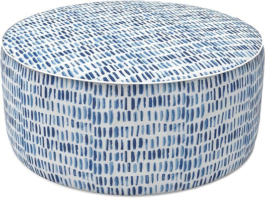 LVTXIII Outdoor Inflatable Ottoman Stool, Patio Water Repellent Footrest Stool with Handle, Portable Outside Round Ottoman for Patio Garden, Camping or Home Use, 21"x21"x9", Blue Pebble