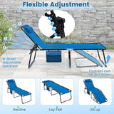 Goplus Chaise Lounge Chair, Outdoor Folding 5-Postion Beach Lounge Chair with Detachable Pillow, Side Pocket - Photo 4