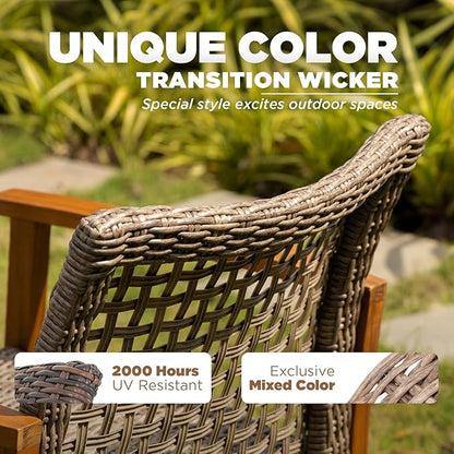 Idzo Liberte Accent Chairs Set of 2, 500lbs Weight Support, Acacia Wood, FSC Teak Finish, UV Protected, Dynamic Gray Wicker, Ideal for patios and Gardens