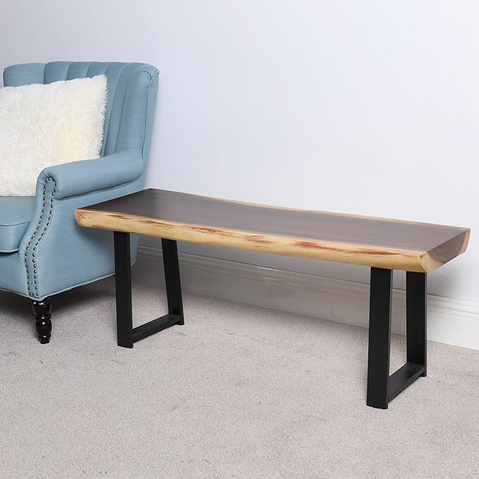 Solid Wood Bench Rectangle 47"x13"x18" H Vintage Wooden Entryway Stool Living Room End Table Rustic Live Edge Coffee Side Table Bedroom Bathroom Patio Outdoor Garden Foot Stool