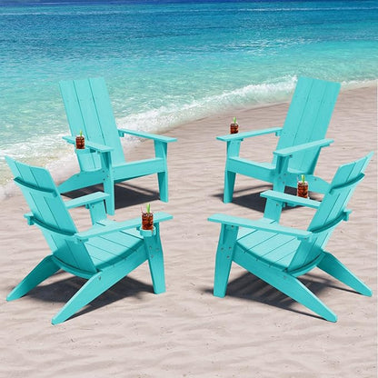 MXIMU Adirondack Chair Set of 4: Modern Adirondack Chairs Fire Pit Chairs Plastic Outdoor Chairs for Lawn Backyard Deck Garden Camping (Aruba)