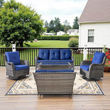 Belord 5 Piece Outdoor Wicker Furniture, Patio Swivel Rocking Chairs with Loveseat and 3 Seat Sofa - Photo 1